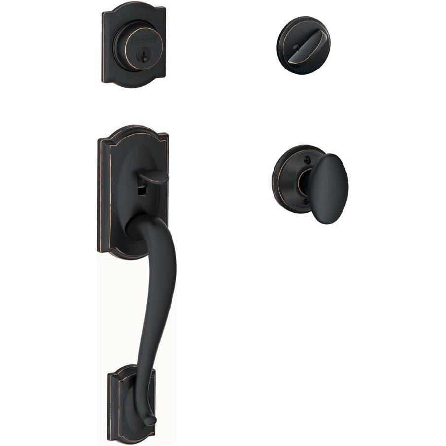 image:imageSCHLAGE F60 CAM 716 SIE Camelot Single Cylinder Handle Set and Siena Knob Aged BronzeStandard Interior Trim