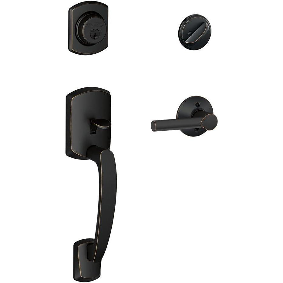 image:imageSCHLAGE Greenwich Single Cylinder Handleset and Broadway Lever Matte Black F60 GRW 622 BRW GRWAged Bronze