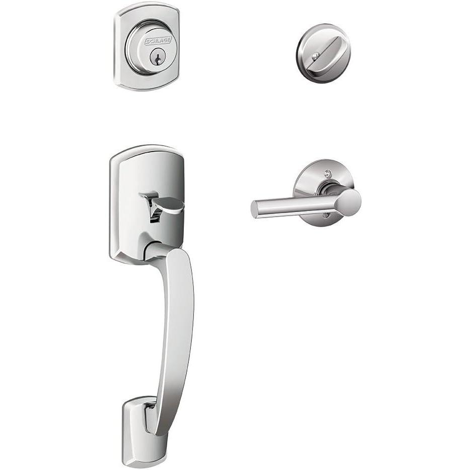 image:imageSCHLAGE Greenwich Single Cylinder Handleset and Broadway Lever Matte Black F60 GRW 622 BRW GRWBright Chrome