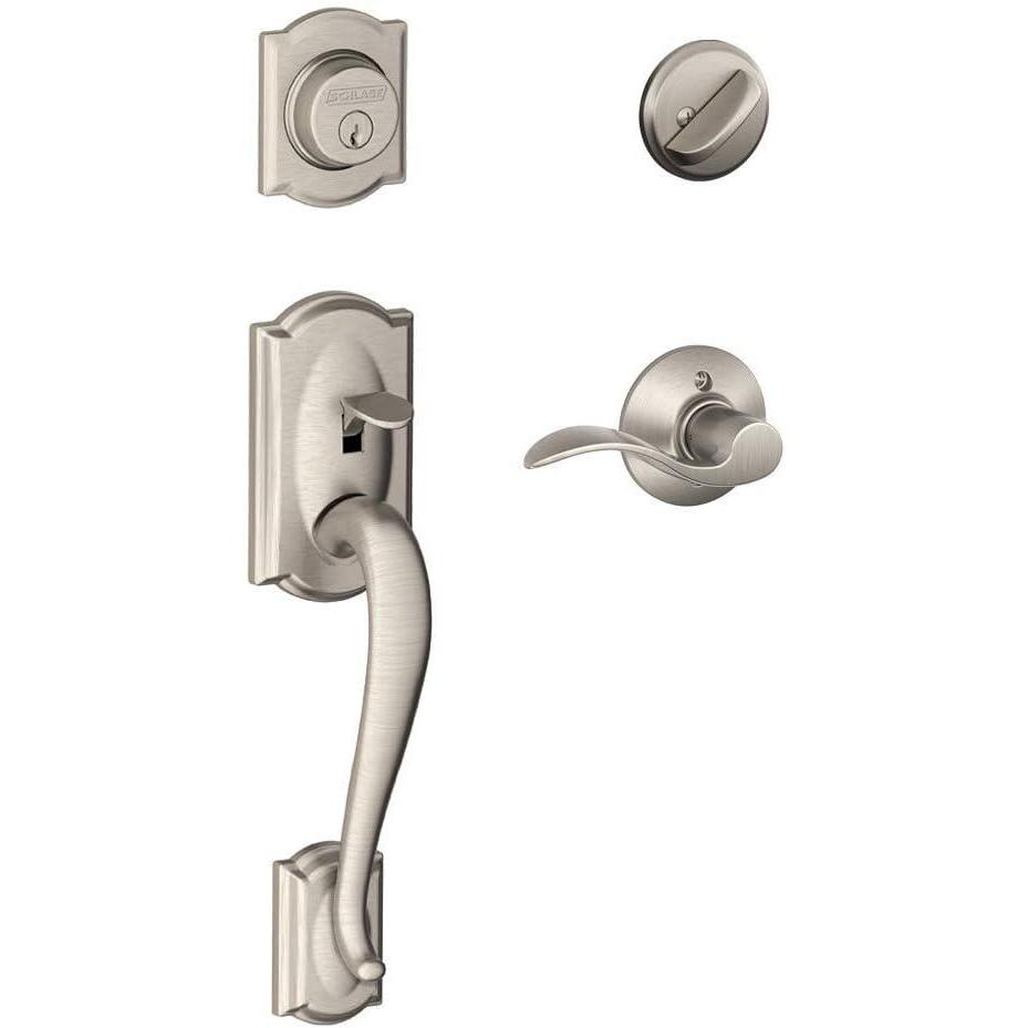 image:imageSCHLAGE Lock Company Camelot Single Cylinder Handleset and Right Hand Accent Lever Satin Nickel F60 CAM 619 ACC RH