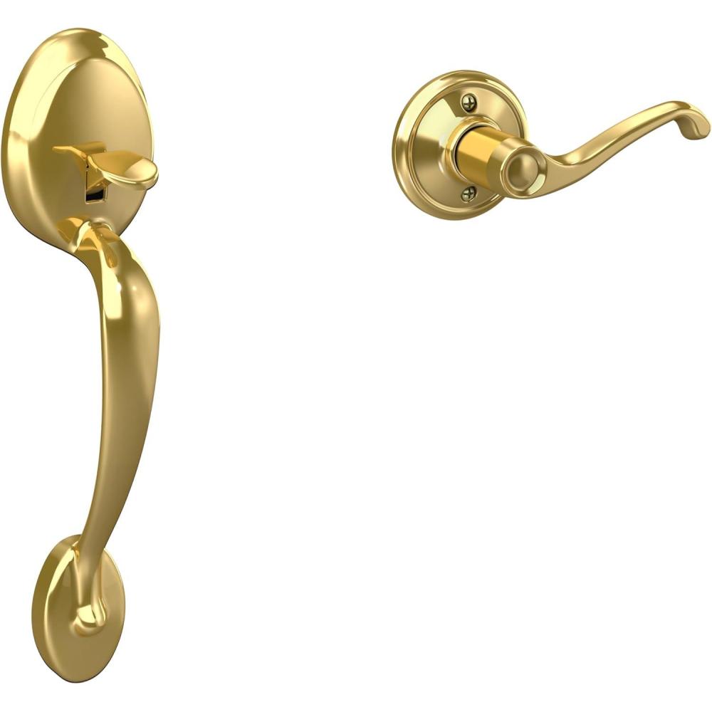 image:imageSCHLAGE Plymouth Front Entry Handle Flair RightHanded Interior Lever Satin Nickel FE285 PLY 619 FLA RHBright Brass