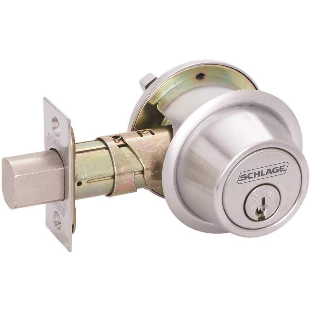 image:imageSchlage Commercial B560P626 Grade 2 Single Cylinder Deadbolt with C Keyway with 12287 Latch and 10094 Strike Satin Chrome Finish Model Number B560P 626 KA4C 12287 10094Chrome