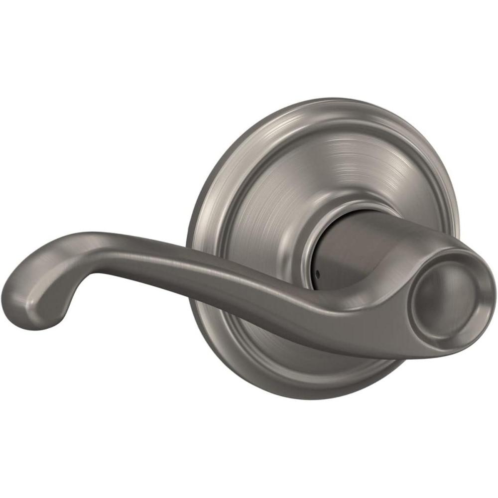 image:imageSchlage F10 FLA 619 Flair Door Lever Hall amp Closet Passage Lock Satin NickelStandard