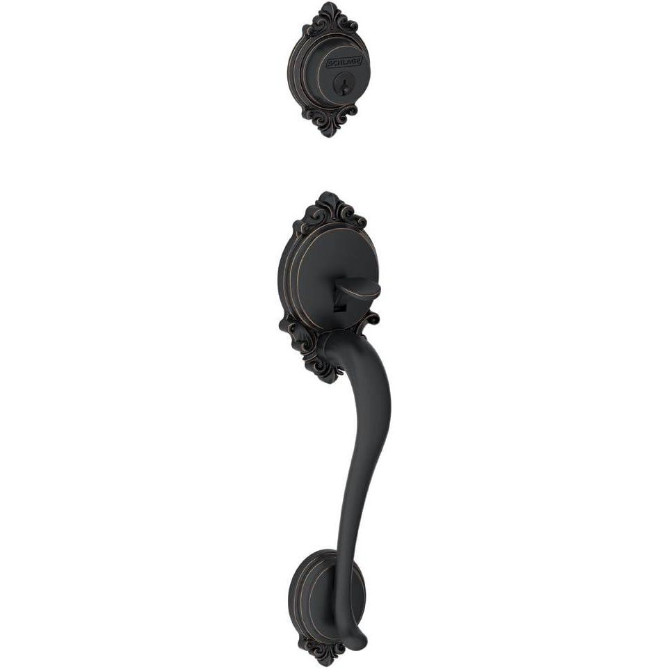 image:imageSchlage F58 BRK 716 Brookshire Exterior Handleset with Deadbolt Aged Bronze Exterior Half OnlyAged Bronze