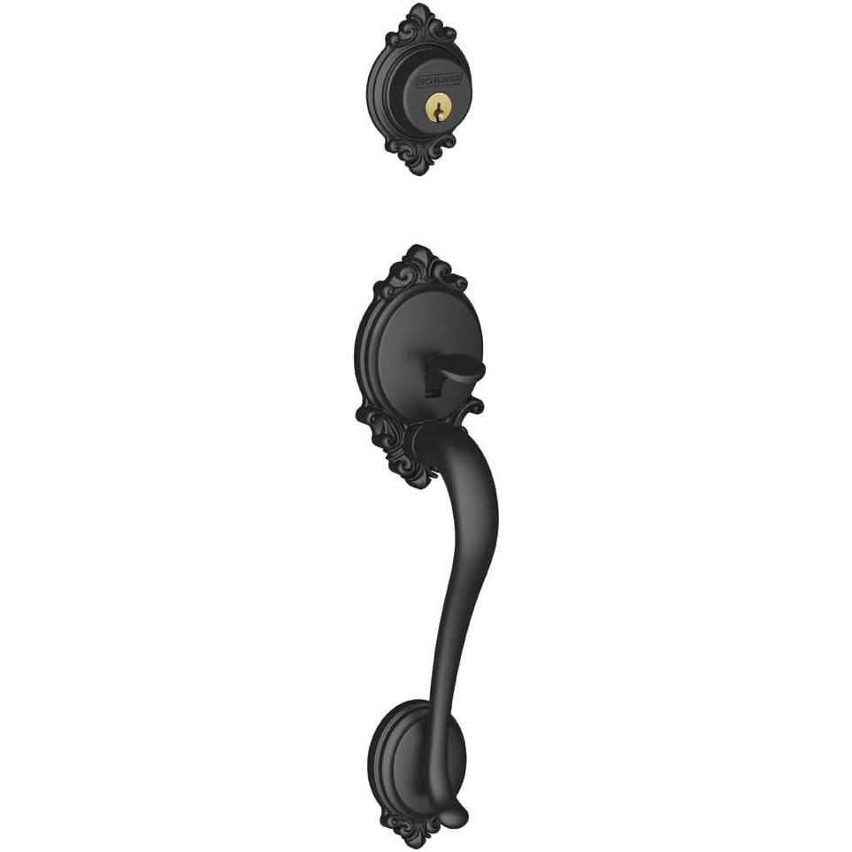 image:imageSchlage F58 BRK 716 Brookshire Exterior Handleset with Deadbolt Aged Bronze Exterior Half OnlyMatte Black