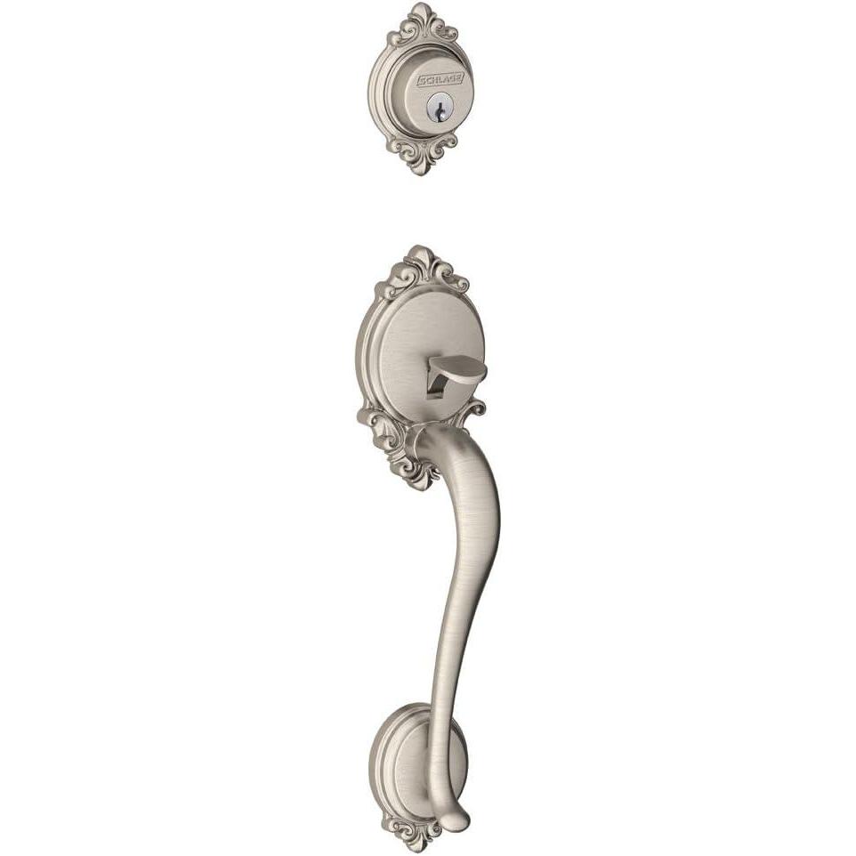image:imageSchlage F58 BRK 716 Brookshire Exterior Handleset with Deadbolt Aged Bronze Exterior Half OnlySatin Nickel