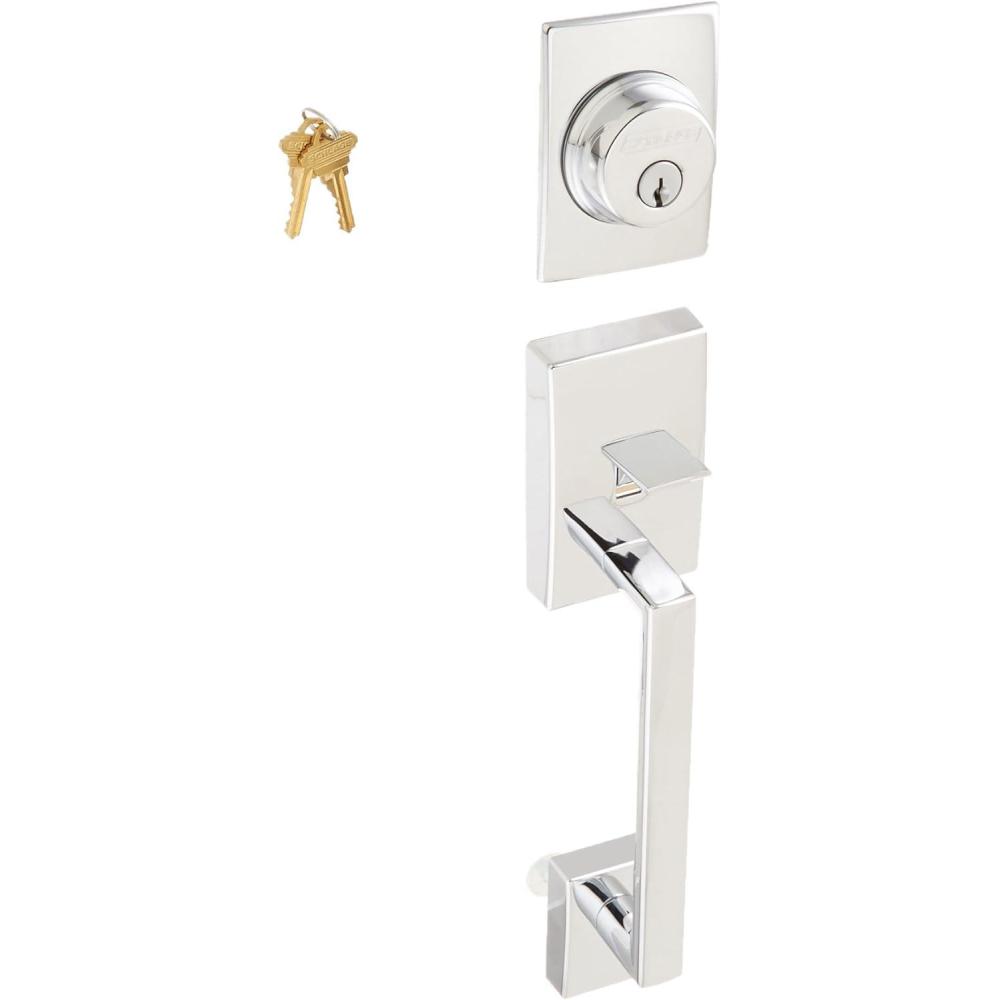 image:imageSchlage F58 CEN 619 Century Exterior Handleset with Deadbolt Satin Nickel Exterior Half OnlyBright Chrome
