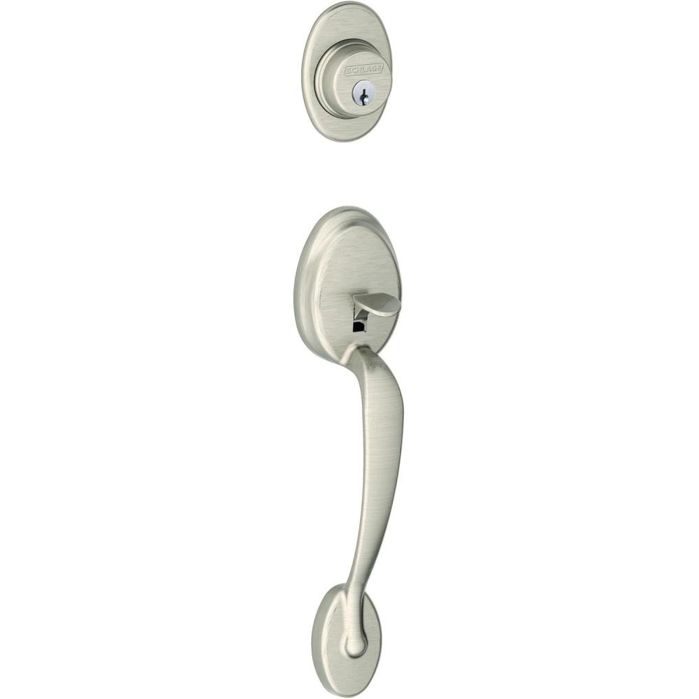 image:imageSchlage F58 PLY 619 Plymouth Exterior Handleset with Deadbolt Satin Nickel Exterior Half Only