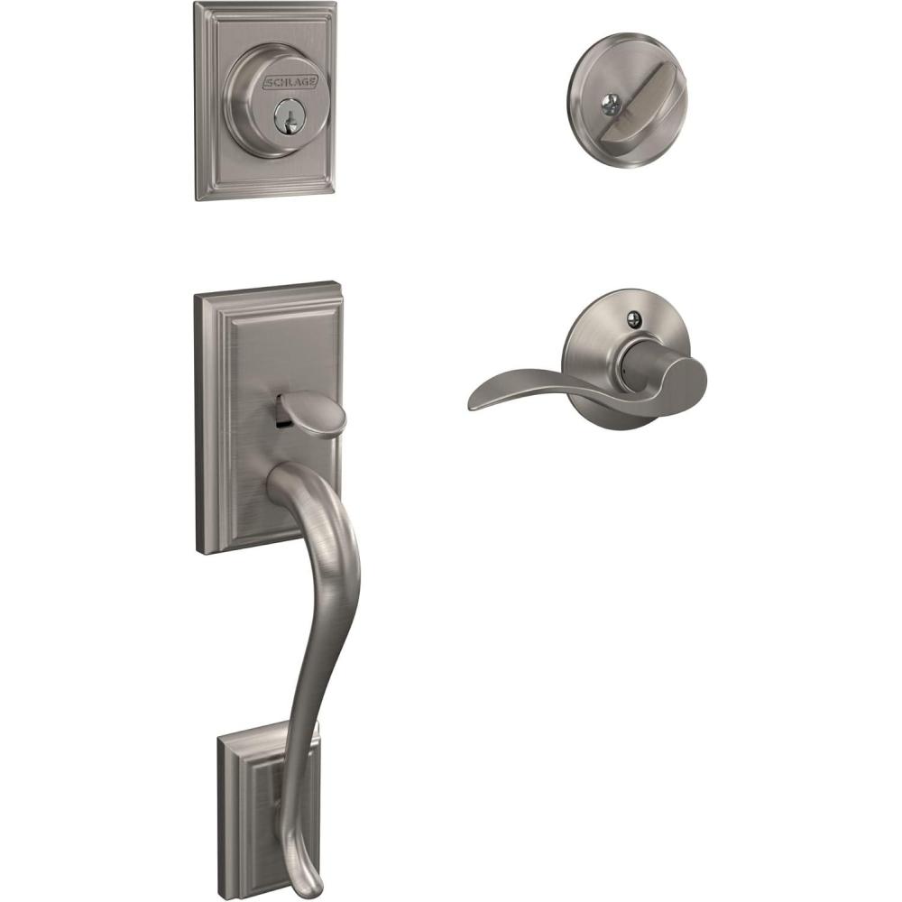 image:imageSchlage F60 V ADD 619 ACC Addison Front Entry Handleset with Accent Lever Deadbolt Keyed 1 Side Satin Nickel