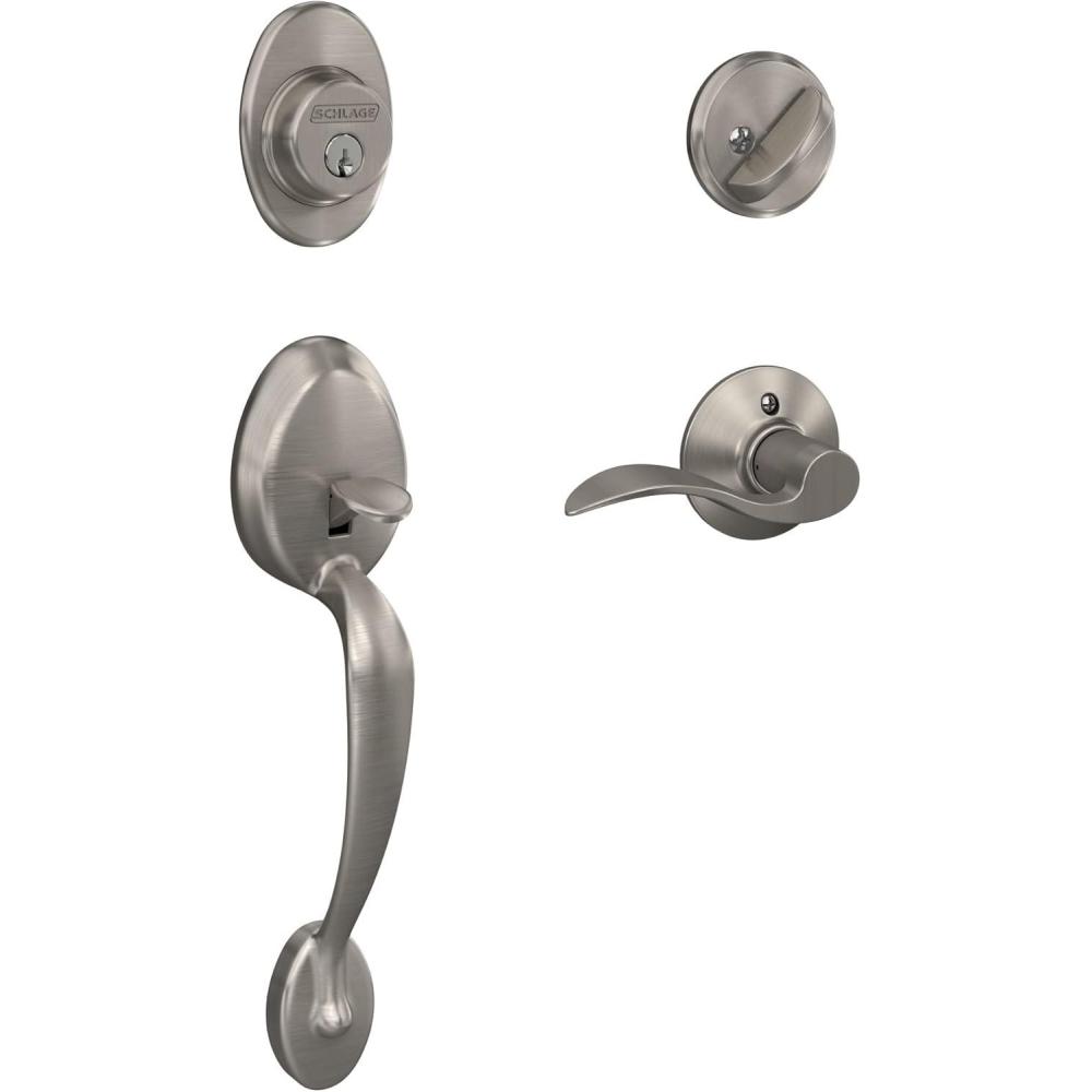 image:imageSchlage F60 V PLY 619 ACC Plymouth Front Entry Handleset with Accent Lever Deadbolt Keyed 1 Side Satin Nickel