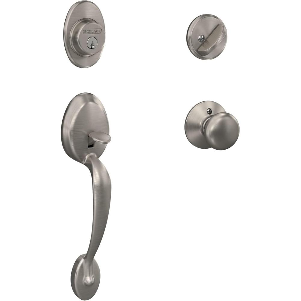 image:imageSchlage F60 V PLY 619 Plymouth Front Entry Handleset with Plymouth Knob Deadbolt Keyed 1 Side Satin Nickel