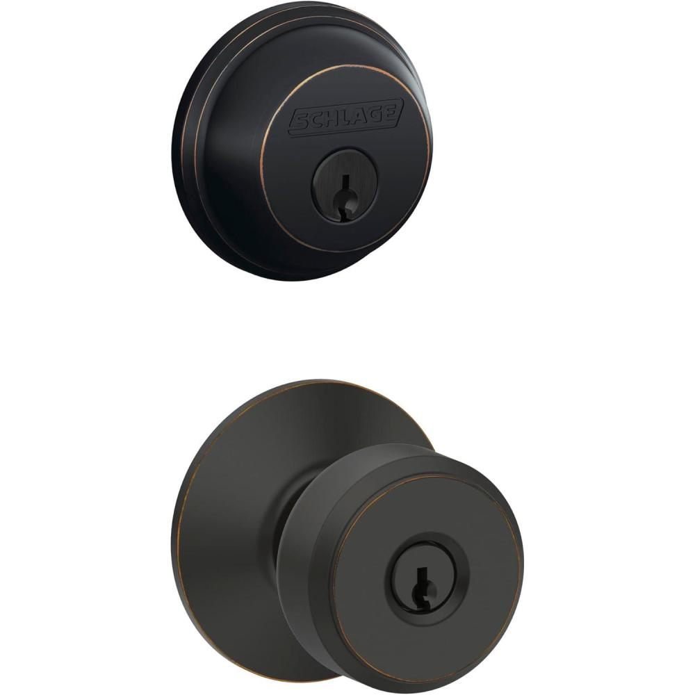 image:imageSchlage FB50 N V BWE 716 Single Cylinder Deadbolt and Keyed Entry Bowery Knob Aged BronzePack of 1