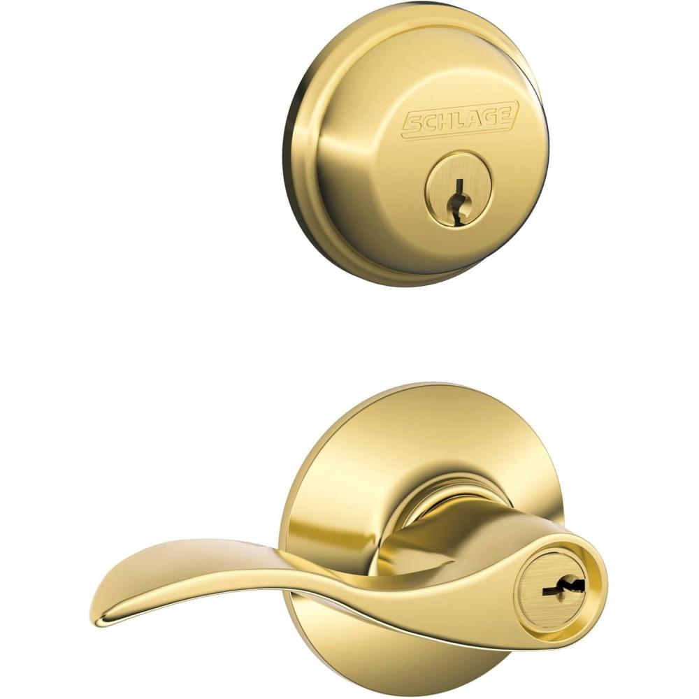 image:imageSchlage FB50 V Acc 619 Single Cylinder Deadbolt and Keyed Entry Accent Lever Satin NickelBright Brass Finish