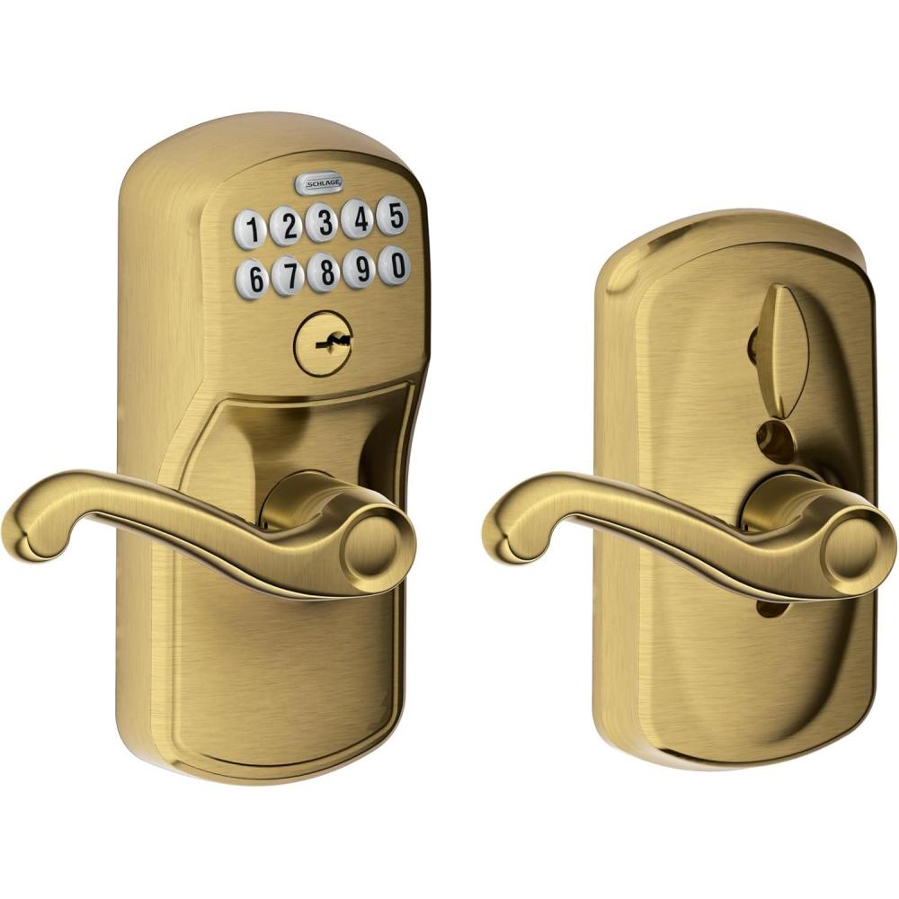 image:imageSchlage FE595 V PLY 505 FLA Plymouth Keypad Entry with FlexLock and Flair Lever Bright BrassAntique Brass