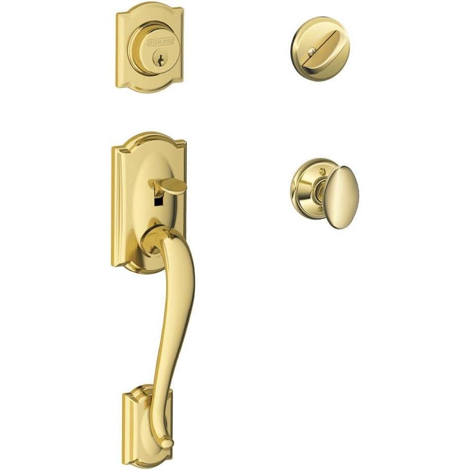 image:imageSchlage Lock Company Camelot Single Cylinder Handleset and Siena Knob Antique Brass F60 CAM 609 SIEBright Brass