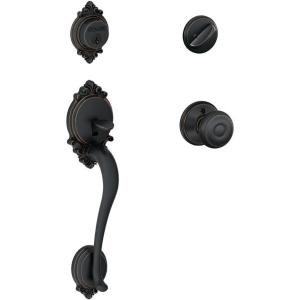 SCHLAGE Brookshire Single Cylinder Handleset and Georgian Knob, Aged Bronze (F60 BRK 716 GEO)