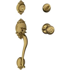 SCHLAGE Brookshire Single Cylinder Handleset and Georgian Knob, Antique Brass (F60 BRK 609 GEO)(1)