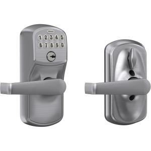 SCHLAGE Brushed Chrome FE595CS V PLY 626 ELA Plymouth Light Commercial Electronic Keypad Lock with Elan Lever(Satin Chrome)(Standard)