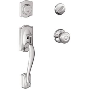 SCHLAGE Camelot Single Cylinder Handleset and Georgian Knob, Bright Chrome (F60 CAM 625 GEO)