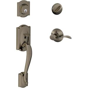 SCHLAGE Camelot Single Cylinder Handleset and Left Hand Accent Lever, Antique Pewter (F60 CAM 620 Acc LH)