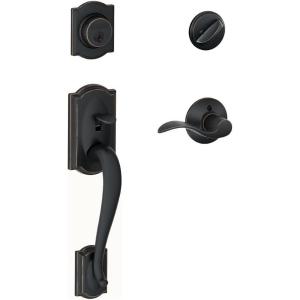 SCHLAGE Camelot Single Cylinder Handleset and Right Hand Accent Lever, Aged Bronze (F60 CAM 716 ACC RH)