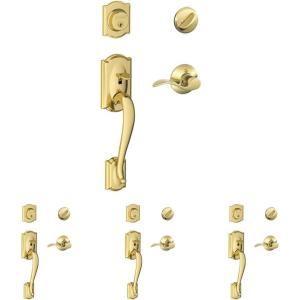 SCHLAGE Camelot Single Cylinder Handleset and Right Hand Accent Lever, Bright Brass (F60 CAM 505 Acc 605 RH)(Bright Brass)