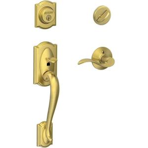 SCHLAGE Camelot Single Cylinder Handleset and Right Hand Accent Lever, Satin Brass (F60 CAM 608 Acc RH)(Standard Interior Trim)