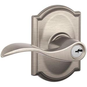 SCHLAGE F51A ACC 619 CAM Accent Lever with Camelot Trim Keyed Entry Lock, Satin Nickel(Keyed Entry)