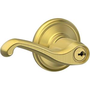 SCHLAGE F51A FLA 608 Flair Lever Keyed Entry Lock, Satin Brass