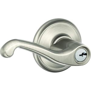 SCHLAGE F51A FLA 619 Flair Lever Keyed Entry Lock, Satin Nickel(Standard)