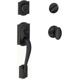 SCHLAGE F60 CAM 716 SIE Camelot Single Cylinder Handle Set and Siena Knob, Aged Bronze(Standard Interior Trim)