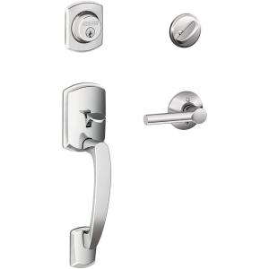 SCHLAGE Greenwich Single Cylinder Handleset and Broadway Lever, Matte Black (F60 GRW 622 BRW GRW)(Bright Chrome)