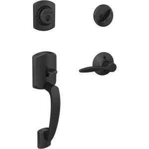 SCHLAGE Greenwich Single Cylinder Handleset and Broadway Lever, Matte Black (F60 GRW 622 BRW GRW)(Matte Black)