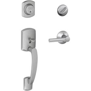 SCHLAGE Greenwich Single Cylinder Handleset and Broadway Lever, Matte Black (F60 GRW 622 BRW GRW)(Satin Chrome)