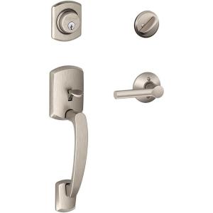 SCHLAGE Greenwich Single Cylinder Handleset and Broadway Lever, Matte Black (F60 GRW 622 BRW GRW)(Satin Nickel)