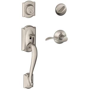 SCHLAGE Lock Company Camelot Single Cylinder Handleset and Right Hand Accent Lever, Satin Nickel (F60 CAM 619 ACC RH)