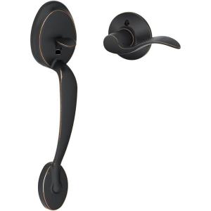SCHLAGE Plymouth Front Entry Handle Flair Right-Handed Interior Lever (Satin Nickel) FE285 PLY 619 FLA RH(Aged Bronze)