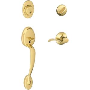 SCHLAGE Plymouth Single Cylinder Handleset and Right Hand Accent Lever, Bright Brass (F60 PLY 505 Acc 605 RH)(Antique Brass)