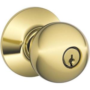Schlage F51A ORB 605 Orbit Knob Keyed Entry Lock, Bright Brass