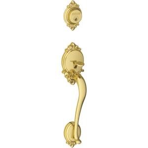 Schlage F58 BRK 716 Brookshire Exterior Handleset with Deadbolt, Aged Bronze (Exterior Half Only)(PVD Bright Brass)