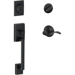 Schlage F60 CEN 716 Acc LH Century Handle Set with Accent Lever Interior Left Hand, Aged Bronze