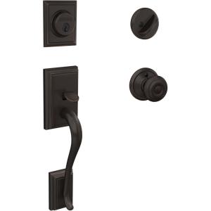 Schlage F60 V ADD 716 GEO Addison Front Entry Handleset with Georgian Knob, Deadbolt Keyed 1 Side, Aged Bronze
