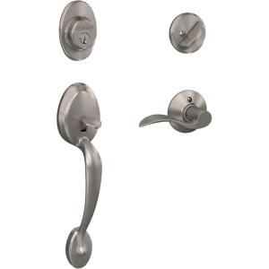 Schlage F60 V PLY 619 ACC Plymouth Front Entry Handleset with Accent Lever, Deadbolt Keyed 1 Side, Satin Nickel