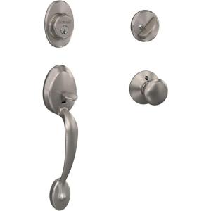 Schlage F60 V PLY 619 Plymouth Front Entry Handleset with Plymouth Knob, Deadbolt Keyed 1 Side, Satin Nickel
