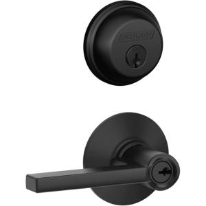 Schlage FB50 N G LAT 622 Single Cylinder Deadbolt and Keyed Entry Latitude Lever, Matte Black((Pack of 1))