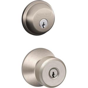 Schlage FB50 N V BWE 619 Single Cylinder Deadbolt and Keyed Entry Bowery Knob, Satin Nickel((Pack of 1))