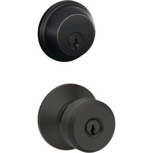 Schlage FB50 N V BWE 716 Single Cylinder Deadbolt and Keyed Entry Bowery Knob, Aged Bronze((Pack of 1))
