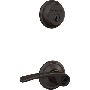Schlage FB50 N V MER 716 Single Cylinder Deadbolt and Keyed Entry Merano Lever, Aged Bronze((Pack of 1))