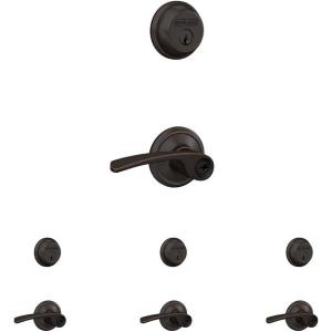 Schlage FB50 N V MER 716 Single Cylinder Deadbolt and Keyed Entry Merano Lever, Aged Bronze((Pack of 4))
