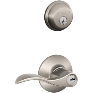 Schlage FB50 V Acc 619 Single Cylinder Deadbolt and Keyed Entry Accent Lever, Satin Nickel(Satin Nickel)